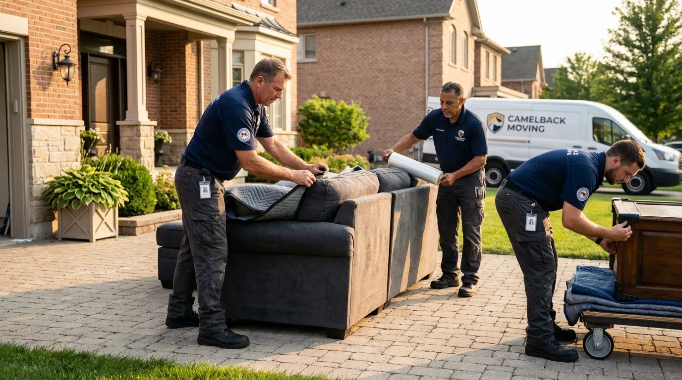Large estate moving crew wrapping furniture in Ludlow, MA